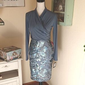 MARINA Blue Long Sleeve Dress with Sequin Details. Fairycore.Mother of the Bride